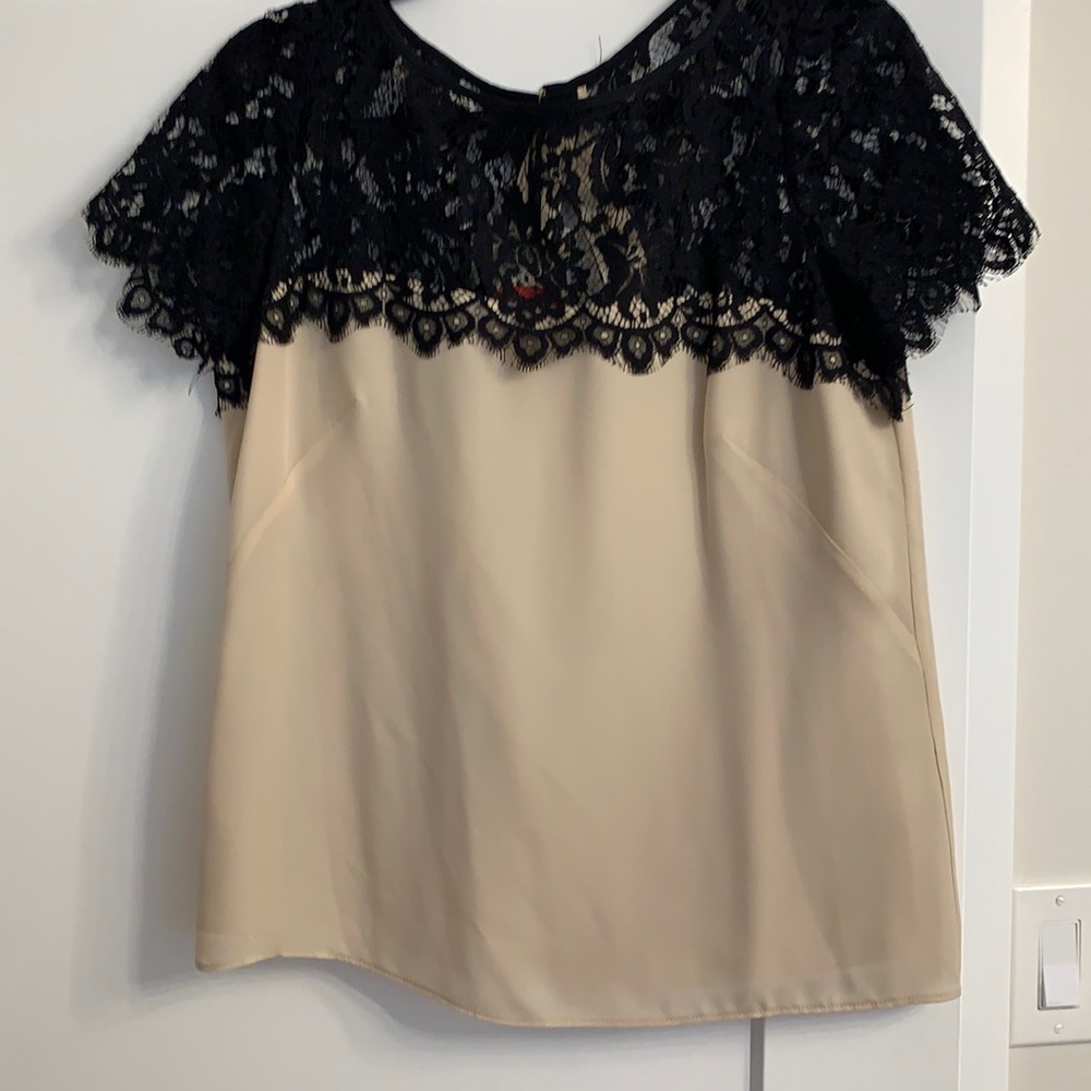 Milly silk ballet pink top with black lace detail